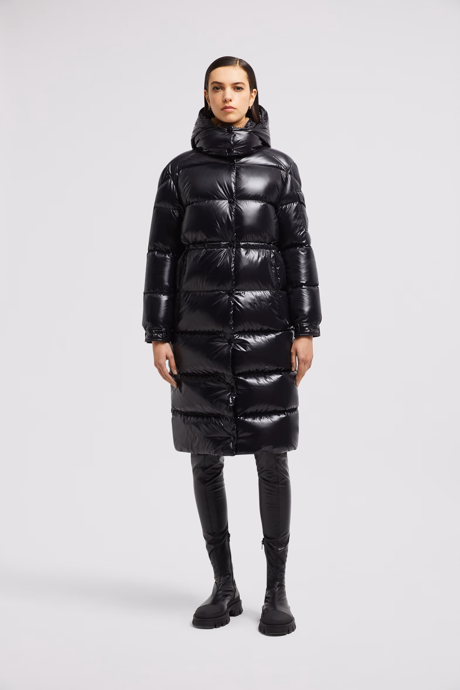Cavettaz Hooded Long Down Jacket Women Black Moncler 3